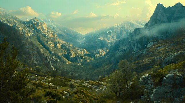 realistic mountains landscape in summer background,generative ai