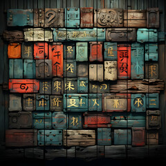 Vintage Japanese Wooden Sign Wall Illustration