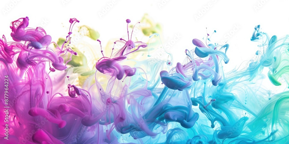 Poster an energetic burst of colorful abstract paint strokes creating a dynamic and vibrant visual on a whi