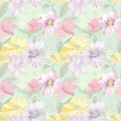 Floral variety color, form nature, seamless fabric pattern.