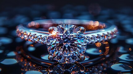 Diamond Ring Close-Up Sparkling Reflecting Light Surface