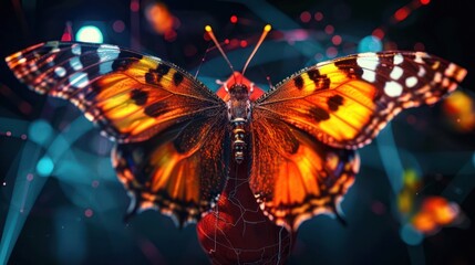 Futuristic digital representation of a butterfly emerging from a cocoon, highlighting the stages of business evolution and success.
