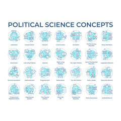 Fototapeta premium Political science soft blue concept icons. Government structure and social politics. Political ideology. Law regulation. Icon pack. Vector images. Round shape illustrations. Abstract idea