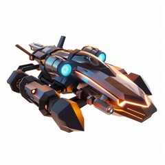 Naklejka premium 3D Render, Low Poly style of a futuristic hoverbike with sleek design, on isolated white background, Generative AI