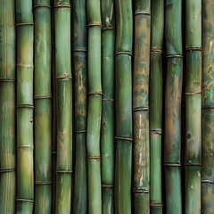 Fototapeta premium Close-Up of Bamboo Stems, Green Natural Bamboo Texture, Vertical Bamboo Background 