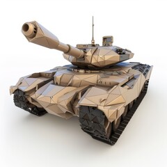 Fototapeta premium 3D Render, Low Poly style of a military tank with rugged tracks and turret-mounted, on isolated white background, Generative AI
