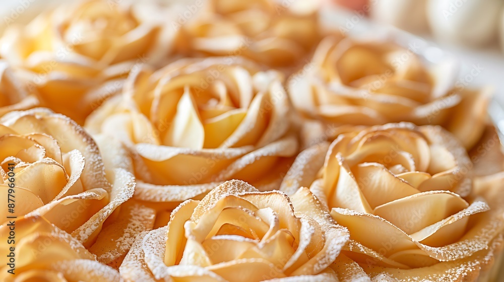 Wall mural romantic apple cake in the shape of roses close up on a plate