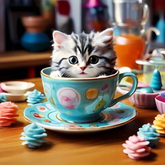 cat with cup of tea