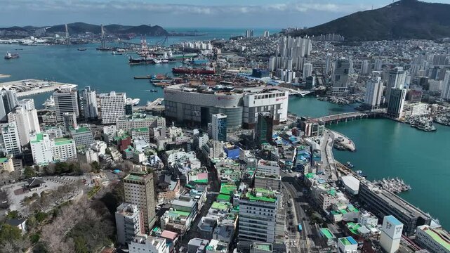 Aerial view of Nampo-dong, Busan, 부산 관광지 남포동 항공촬영 