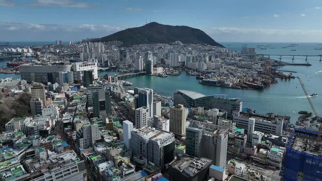Aerial view of Nampo-dong, Busan, 부산 관광지 남포동 항공촬영 