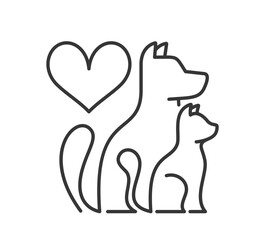 Minimalist Line Art Featuring A Dog, A Cat, And A Heart Symbol, Representing Love For Animals, Affection For Pets