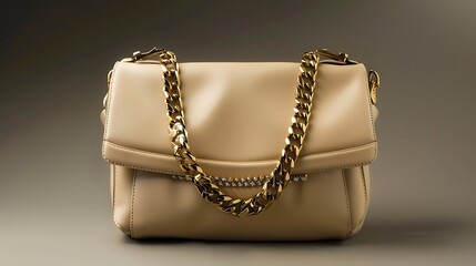 Small handbag with beige leather and golden chain