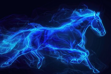 Glowing Blue Horse of Fire Charges Forward