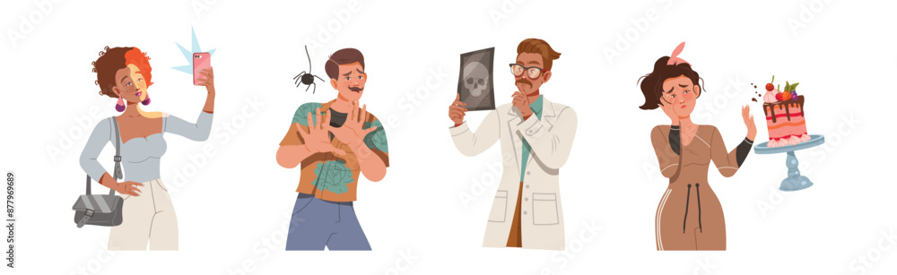 Poster people character express different face emotion vector set