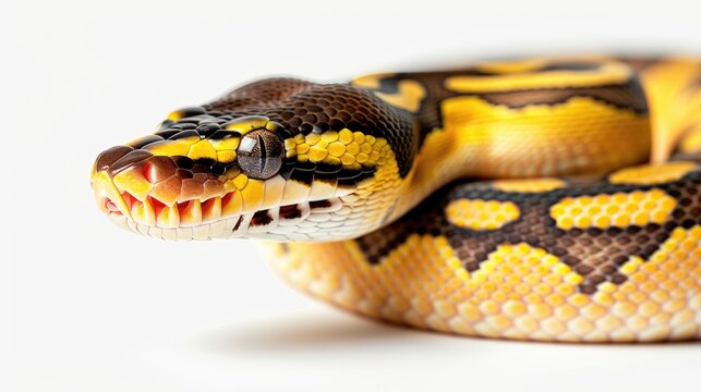 Isolated yellow belly ball python on white background