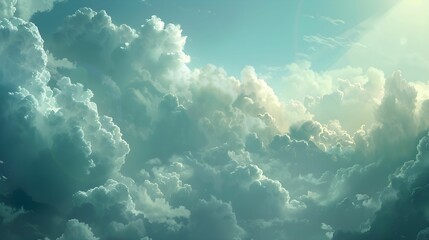 Obraz premium Beautiful Cloudscape, Fluffy Clouds in Blue Sky, Serene Sky Background, Dreamy Cloud Texture 