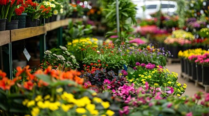 Obraz premium Various colorful flowers growing in plant nursery