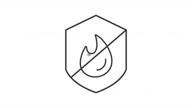 Fire safety measures line animation. Heat resistant animated icon. Moving flame, fireproof. Regulatory compliance. Black illustration on white background. HD video with alpha channel. Motion graphic