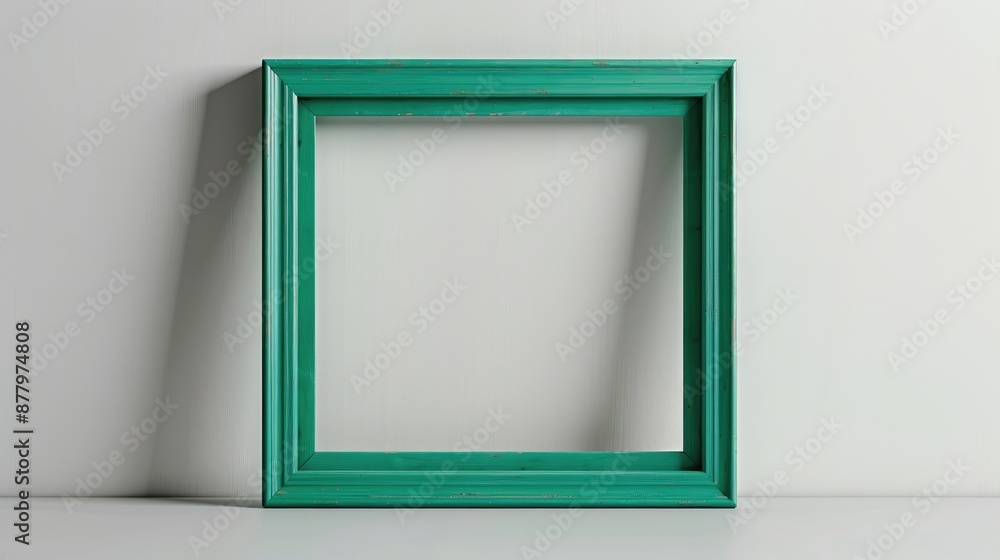 Sticker mockup of green wooden frame on plain background with space for text