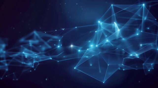 Abstract digital network connections, futuristic technology concept, blue lines and nodes on dark background, 3D rendering.