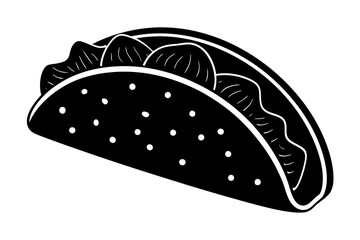Taco with tortilla shell Mexican lunch flat vector icon 