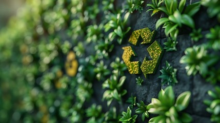  Green recycle symbol icon sign with professional environment background to represent recycling or sorting of waste at office and for working people 