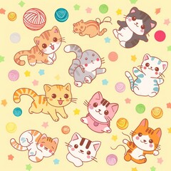 Cute Cats Playing With Yarn Balls