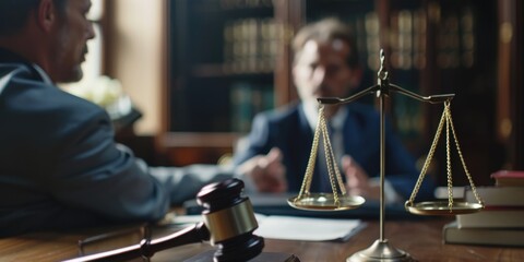 A businessman or lawyer sitting at a desk with a gavel, ideal for legal or corporate use