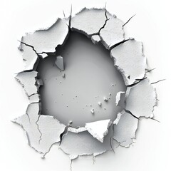 Smashed hole in wall isolated on white background Generative Ai