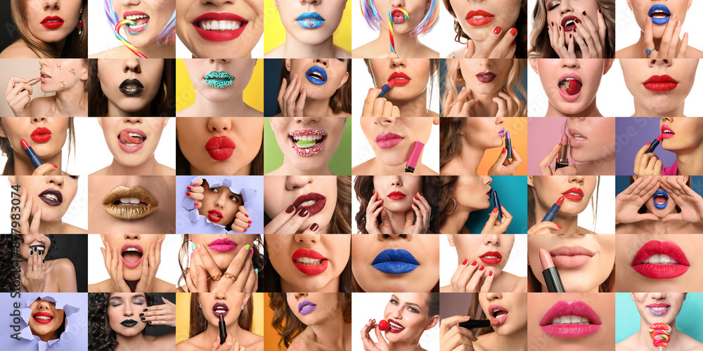 Canvas Prints big collage of women with color lipsticks, closeup