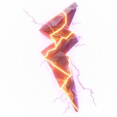 Obraz premium 3D Render, Low Poly style of a lightning bolt spell with crackling, on isolated white background, Generative AI