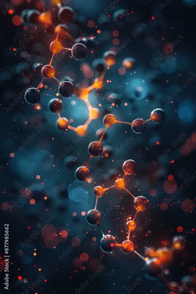 Poster abstract glowing futuristic molecule structure with glowing particles. ai.