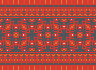 Pixel Geometric ethnic oriental ikat seamless pattern traditional Design for background,carpet,wallpaper,clothing,wrapping,Batik,fabric,Vector illustration.