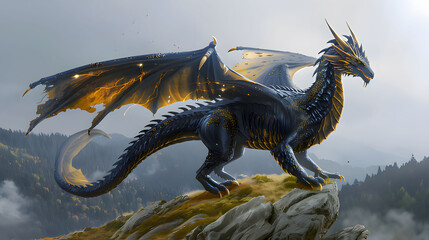 Naklejka premium dragon on the hill. Generative AI