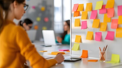 Brainstorming the Vision: Team Engaged in Strategic Planning Meeting Using Whiteboard for Vision Creation in Office Meeting Room