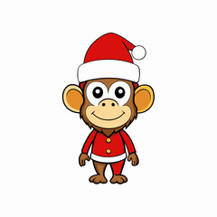 Happy New Year Merry Christmas Funny Christmas Monkey in White Background Vector Illustration