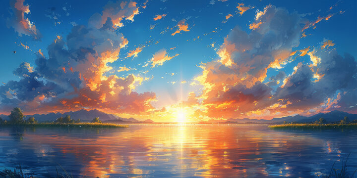 虹の架かった青空とアジサイの風景