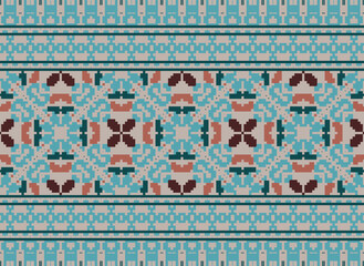 Obraz premium Pixel Geometric ethnic oriental ikat seamless pattern traditional Design for background,carpet,wallpaper,clothing,wrapping,Batik,fabric,Vector illustration.