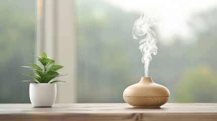 Spicy aromatherapy experience, modern wellness center, luxurious interiors with clean lines, sleek diffusers enhancing the atmosphere