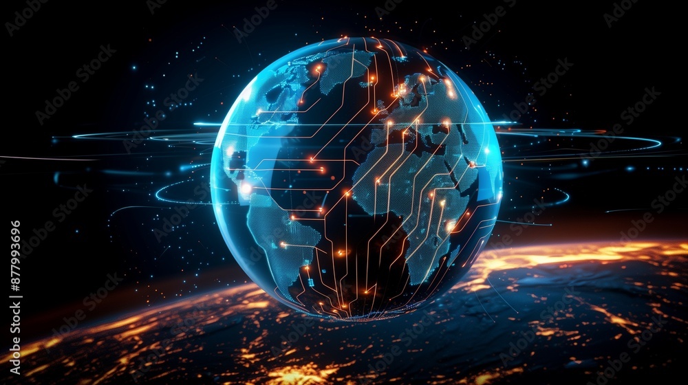 Aufkleber a vibrant illustration of a global communication network showcasing interconnected digital nodes and