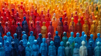 Fototapeta premium Banner background of a colorful crowd of people made of cut-out paper representing a dense mob gathered at a public event 