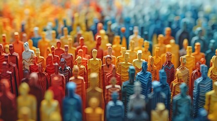  Banner background of a colorful crowd of people made of cut-out paper representing a dense mob gathered at a public event 