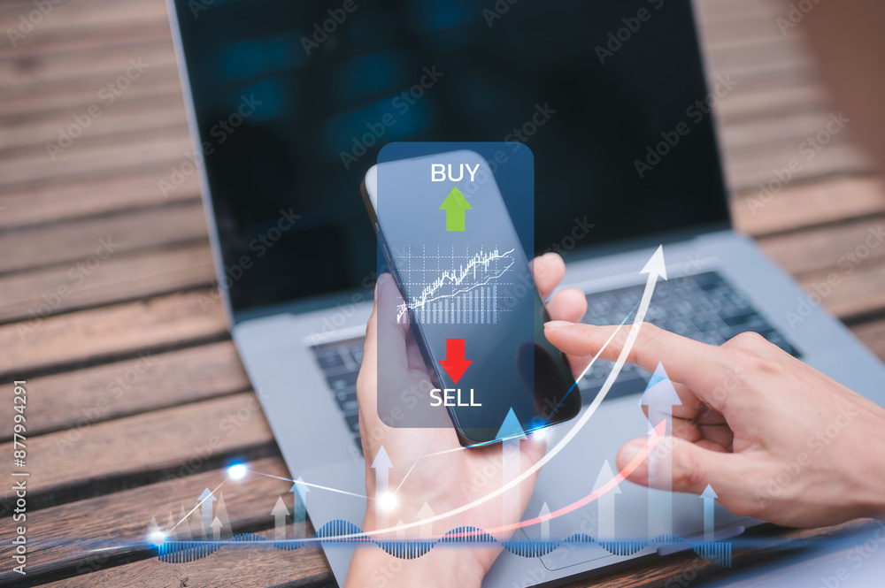 Poster successful of trader holding trading stock exchange graph buy sell price of block chain stock market