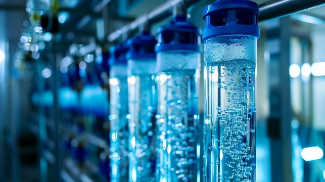 Close-up of a reverse osmosis unit filtering water, showcasing the intricate filtration process and pure water output. Ideal for illustrating water purification and clean water technology.