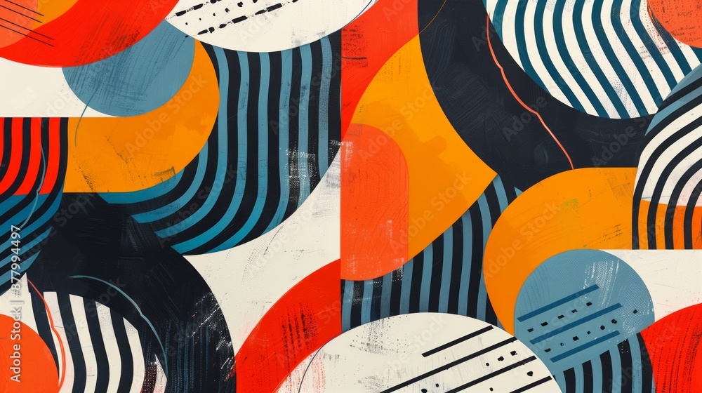 Poster bold geometric pattern with contrasting colors and intricate lines.