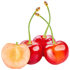 Red Cherry fruit on white background, Japanese Red highest variety of cherries isolate on white with clipping path PNG File