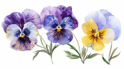 Watercolor painting of flowers isolated on white background. The arrangement is vibrant and lively, with the colors complementing each other