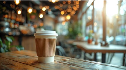 Coffee Cup on a Table in a Cafe
