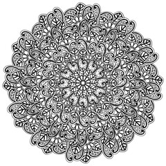 Zen mandala with doodle flowers and leaves, fantasy coloring page with for creativity and design