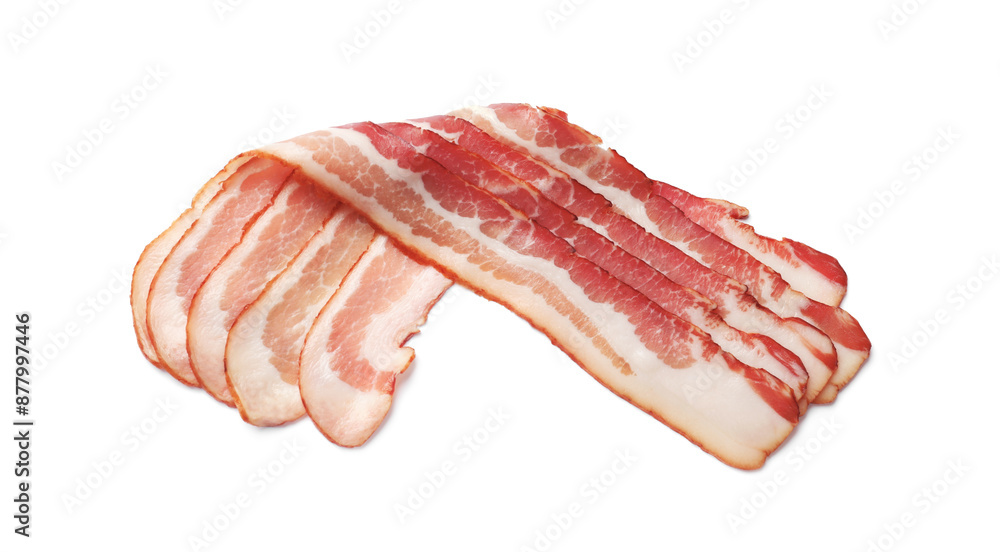 Canvas Prints Slices of raw bacon isolated on white, top view